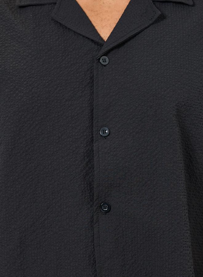Take Two Men Black Textured Short Sleeve Shirt and Pants Co-Ords - Image 2